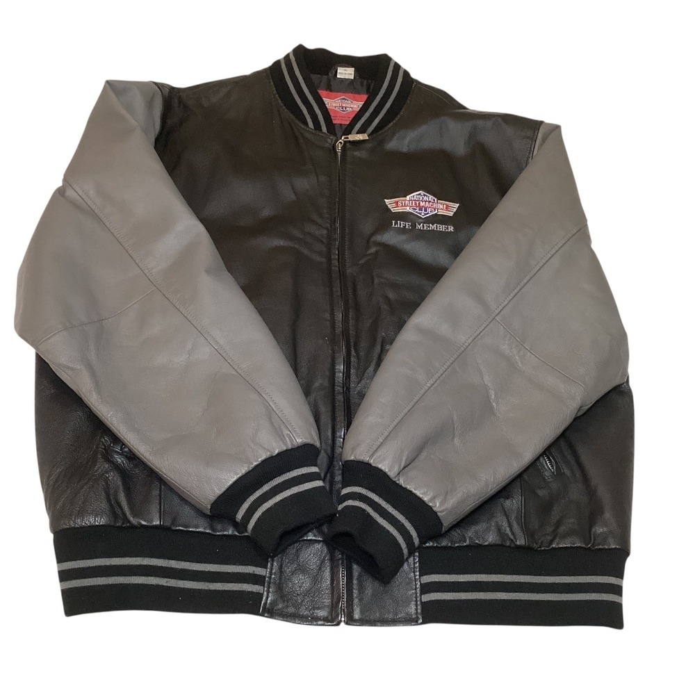 National Street Machine Club Leather Varsity Jacket Black Grey NSMC XL Mens